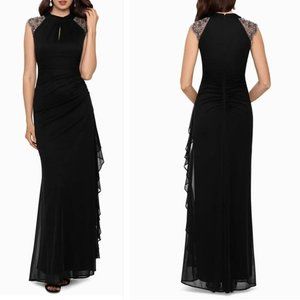 Betsy Adam Beaded-shoulder gown /Wedding Dress /Pa